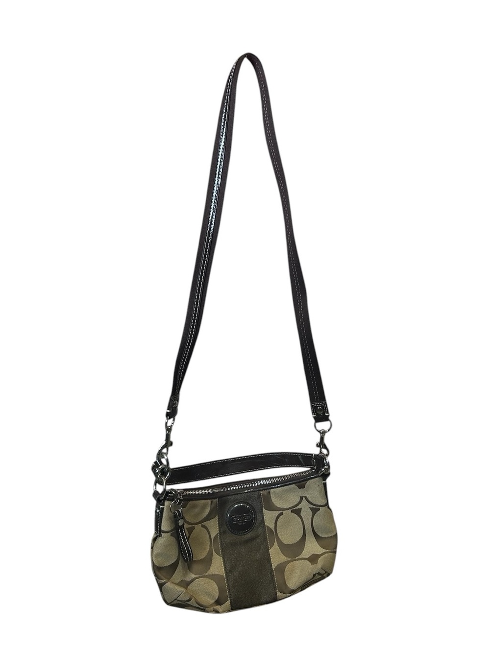 Coach Monogram Canvss Leather Shoulder Crossbody Messenger Bag - Brown/Tan